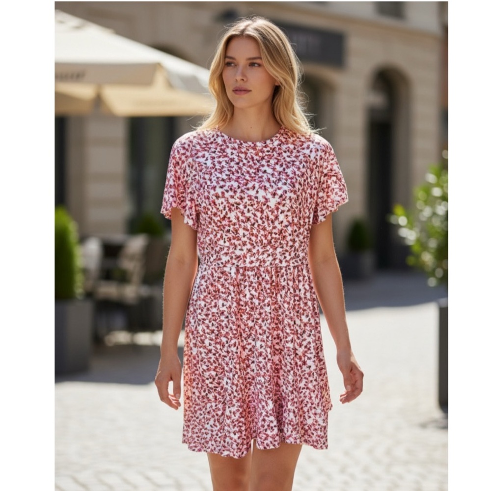 Tickled Teal Floral Dress Size Large White/Red